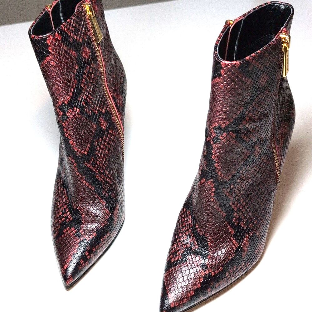 Women's MICHAEL Michael Kors Red Black Snake Print Leather Ankle Bootie 6 - Picture 2 of 10